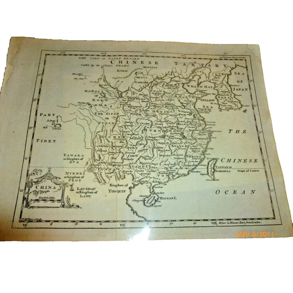 Thomas Jefferys Antique Map China Chinese Tartary Tibet ca 1780 Engraving 7x8.75